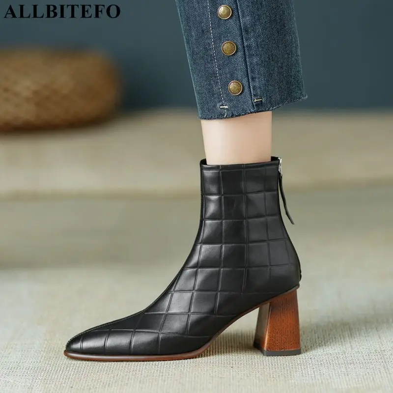 

Size 34-40 Lattice Design High Quality Genuine Leather Women Boots Shoes Fashion Autumn Winter Woman High Heel Ankle Boots