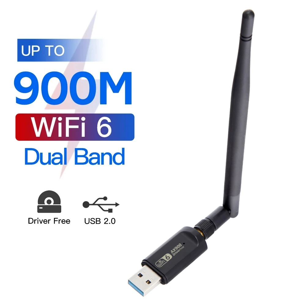 

WiFi 6 AX900 900 Мбит/с USB адаптер Wifi6 2,4G и 5 ГГц 5 дБи антенна USB донгл приемник Бесплатный драйвер для Win 10/11