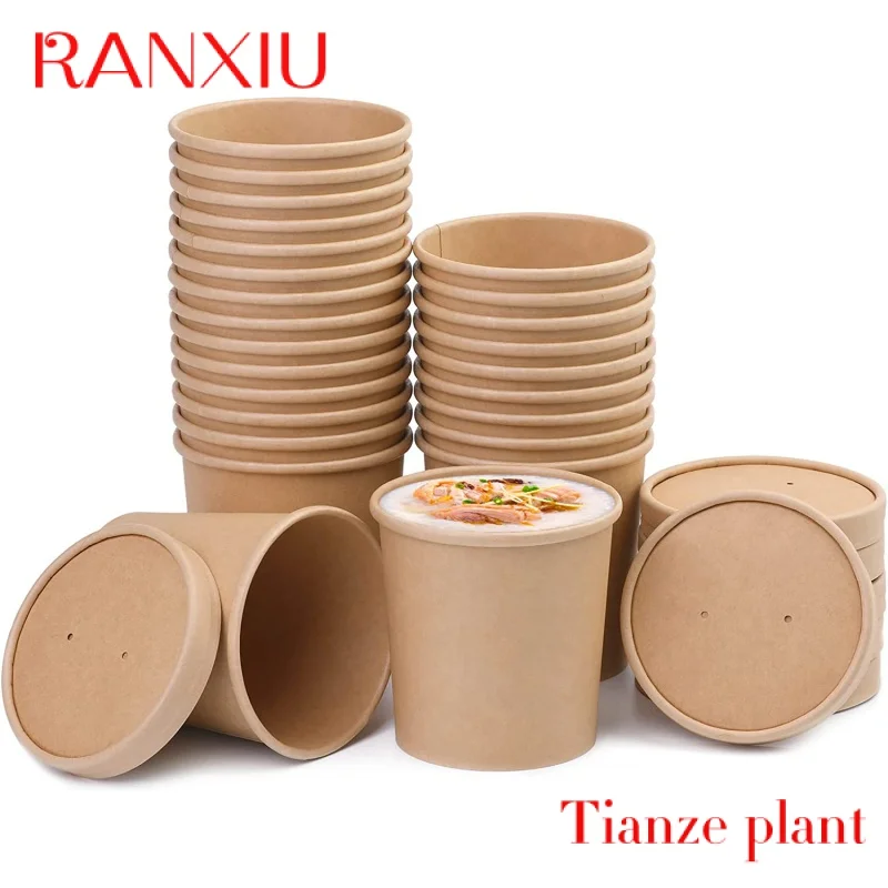 Custom Biodegradable Fast Food Packaging Take Away Container Paper Soup Cup/ Paper Noodle Cup With Lid