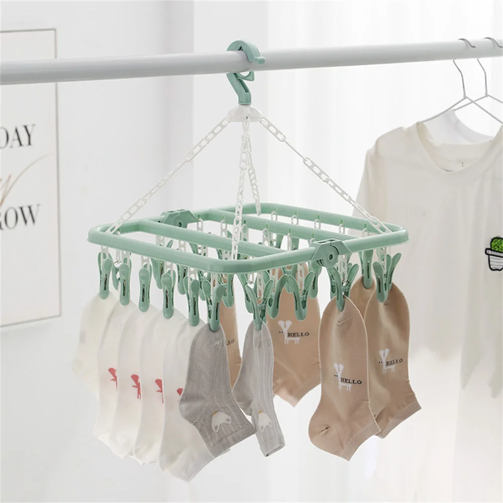 Household Folding Clip Hanger With 32 Plastic Drying Clips Children Adults Clothes Rotatable Multifunctional Rack |