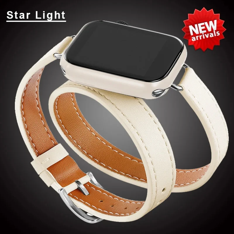 Elegant Double Tour Leather Strap for Apple Watch - Fashion Correa