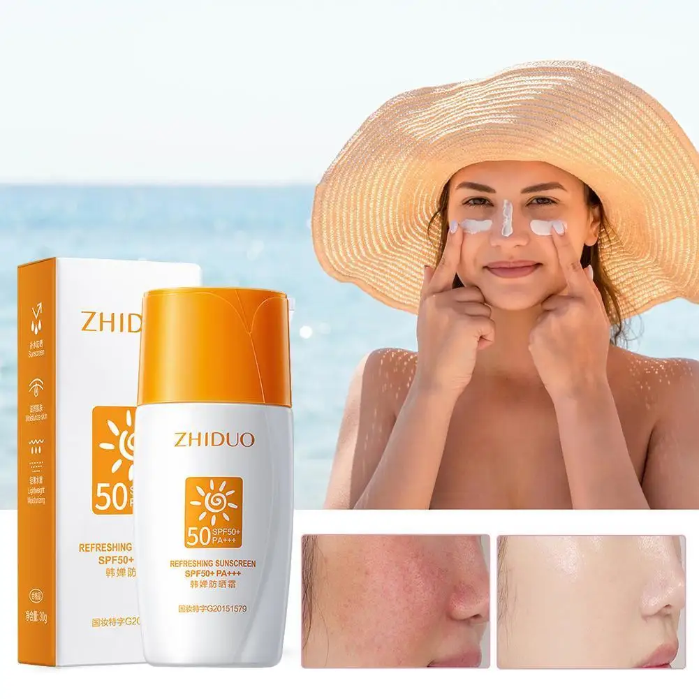 30g Face Sunscreen Cream Brightening SPF50 PA+++ Body Sweatproof Anti-Imperfection Anti-Shine Sunscreen Fluid V8T2