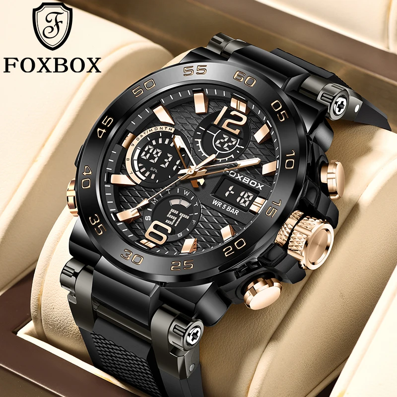 FOXBOX Digital Men Military Watch Waterproof Wrist Watch LED Quartz Clock Sports Watch Male Big Watches Man Relogios Masculino