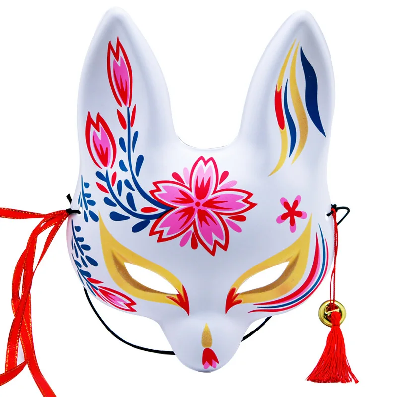 Description Picture 5 of itemNew Sakura Fox Mask Japanese Half Face Masks Standing Ear Foxes Cosplay Party Masquerade Halloween Anime Mask