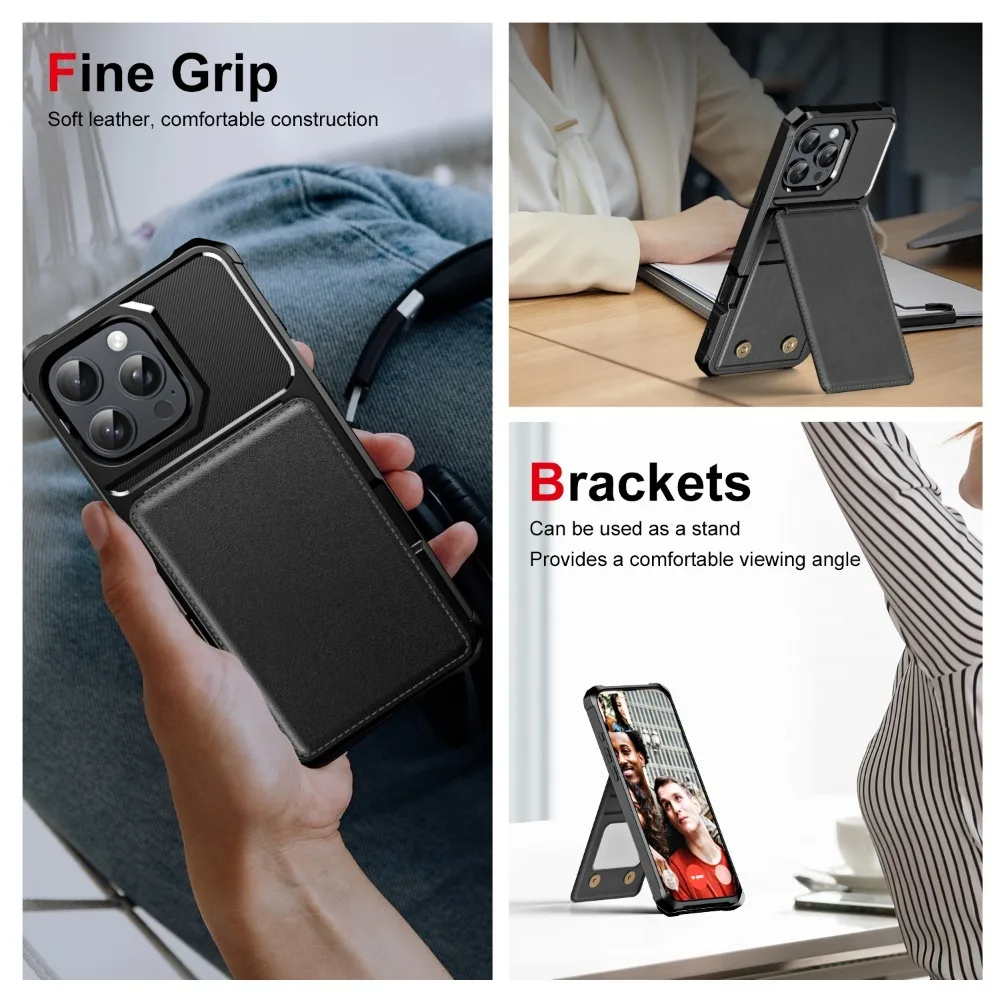 Flip Wallet Card Slot Holder Phone Case Pocket Stand Bracket Soft TPU & PU Leather Back Cover for IPhone 16 Pro Max 16 Plus