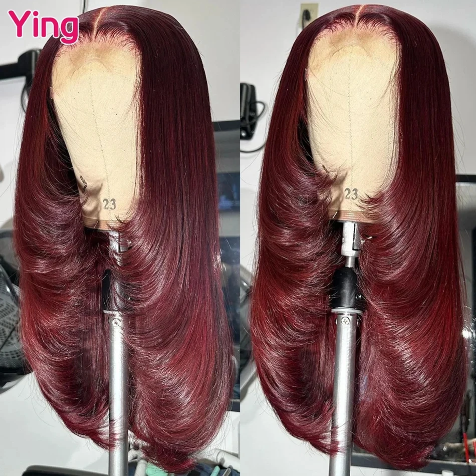 

Ying Hair Dark Burgundy 13x4 Lace Front Wig Human Hair Bone Straight 13x6 Lace Front Wig PrePlucked 5x5 Transparent Lace Wig