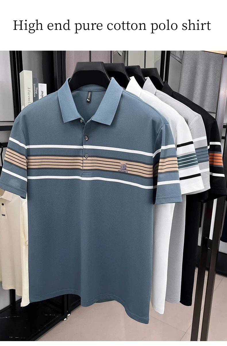 High end brand striped short sleeve polo shirt fashion exquisite letter embossed lapel casual comfortable breathable men T-shirt 11 Sf07a214e0ded4f5ba120efb6a029c1d4H