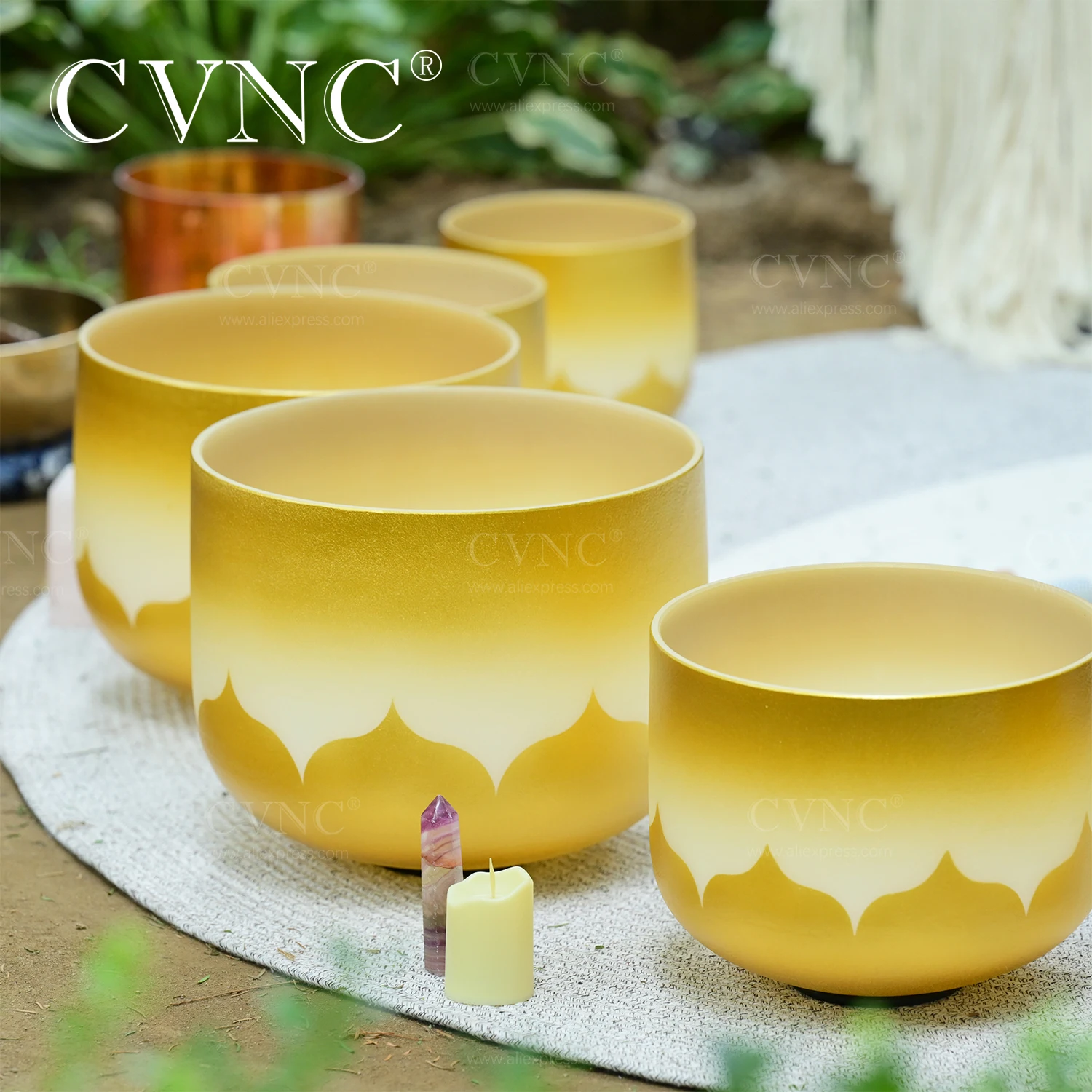

CVNC, 6-12 дюймов, 7 шт., искусственный цветочный дизайн, Матовый Кварцевый Кристалл, Поющая чаша, набор чакр для йоги, здоровые звуки, с бесплатными сумками