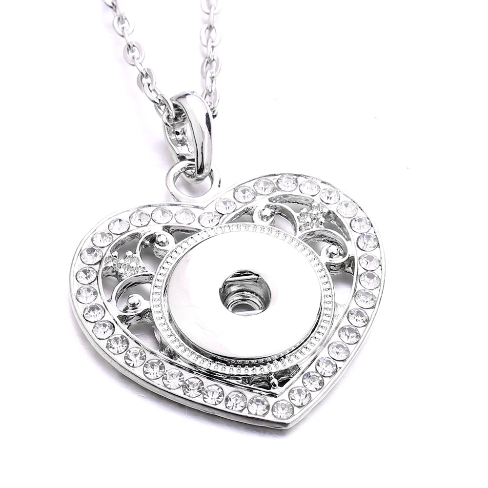 10pcs Heart Love Flower Shape Crystal Snap Button Necklace 18mm Metal Snaps Buttons Pendant Necklaces For Women Jewelry