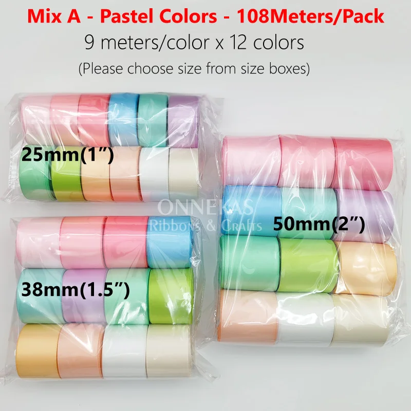 Satin Ribbons Double Sided Polyester Double Face 25/38/50mm 1"/1.5"/2" 9Meters