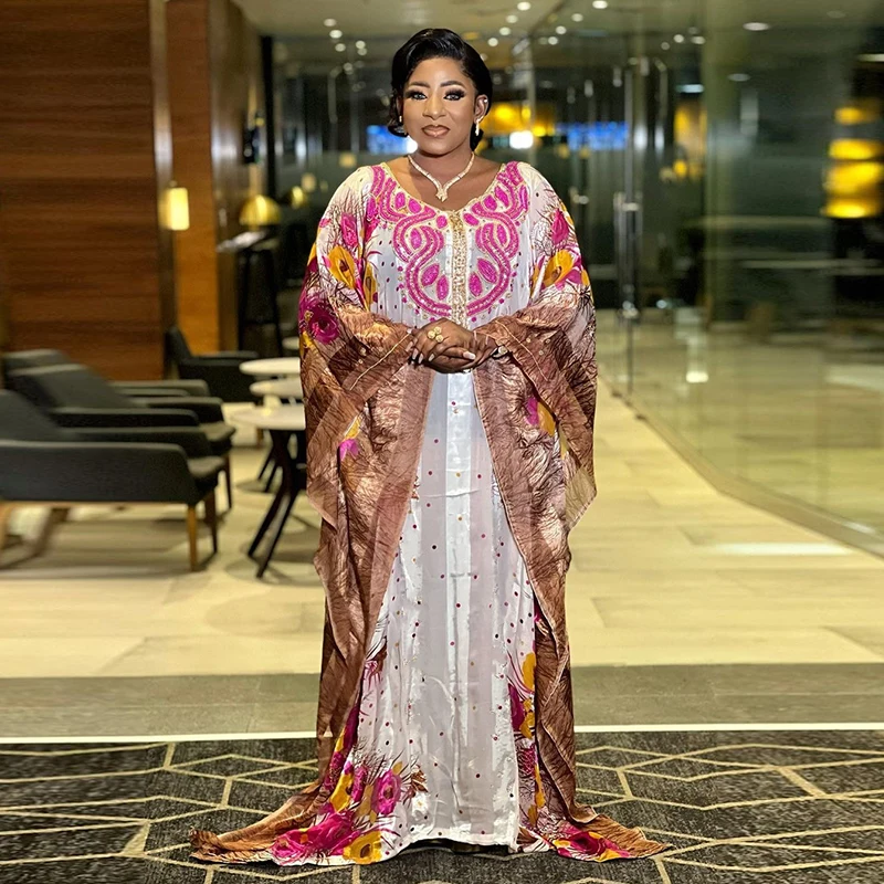 

Dashiki African Chiffon Women Maxi Long Dress Summer Sequin Print Transparent Luxury Fashion Dubai Abaya African Clothes Vestido