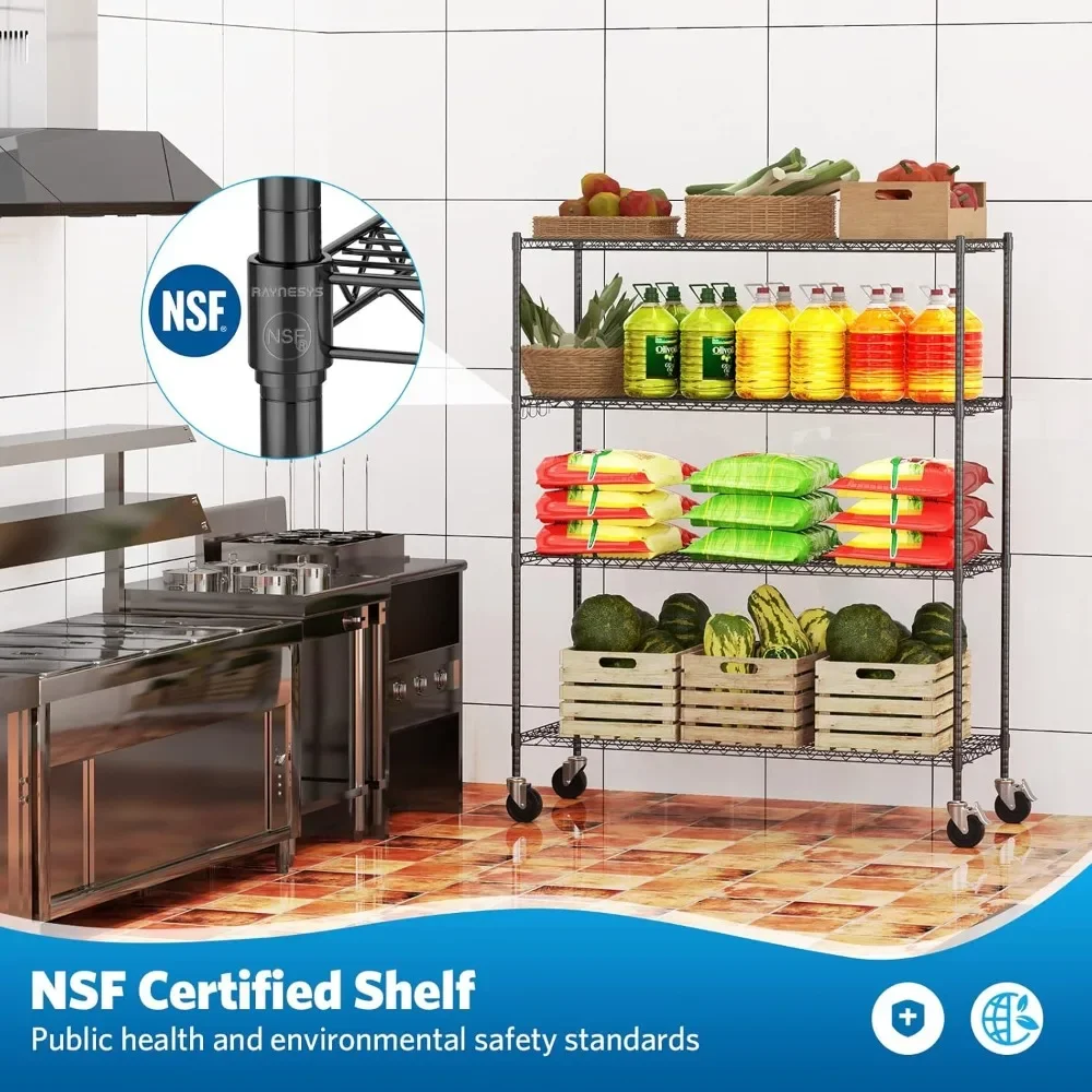 Wire Shelving, 2000 Lbs Heavy Duty 60x24x72 Inch Shelving Metal Shelves with 4" Wheels, 4-Tier NSF Steel Wire Storage Shelf 2