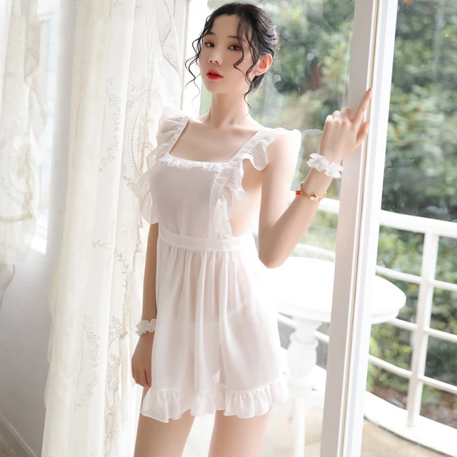 Slightly Transparent Women Sexy Apron Maid Dress Up Retro Party Bar Cosplay  Costume Girl Femme Kitchen Cooking Cleaning Bibs - Aprons - AliExpress