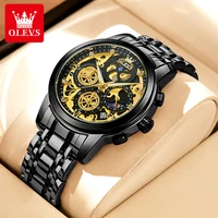 OLEVS 9947 Original Quartz Sport Watch Gift Stainless Steel Watchband Round-dial Wristwatch Chronograph Calendar Luminous Watch