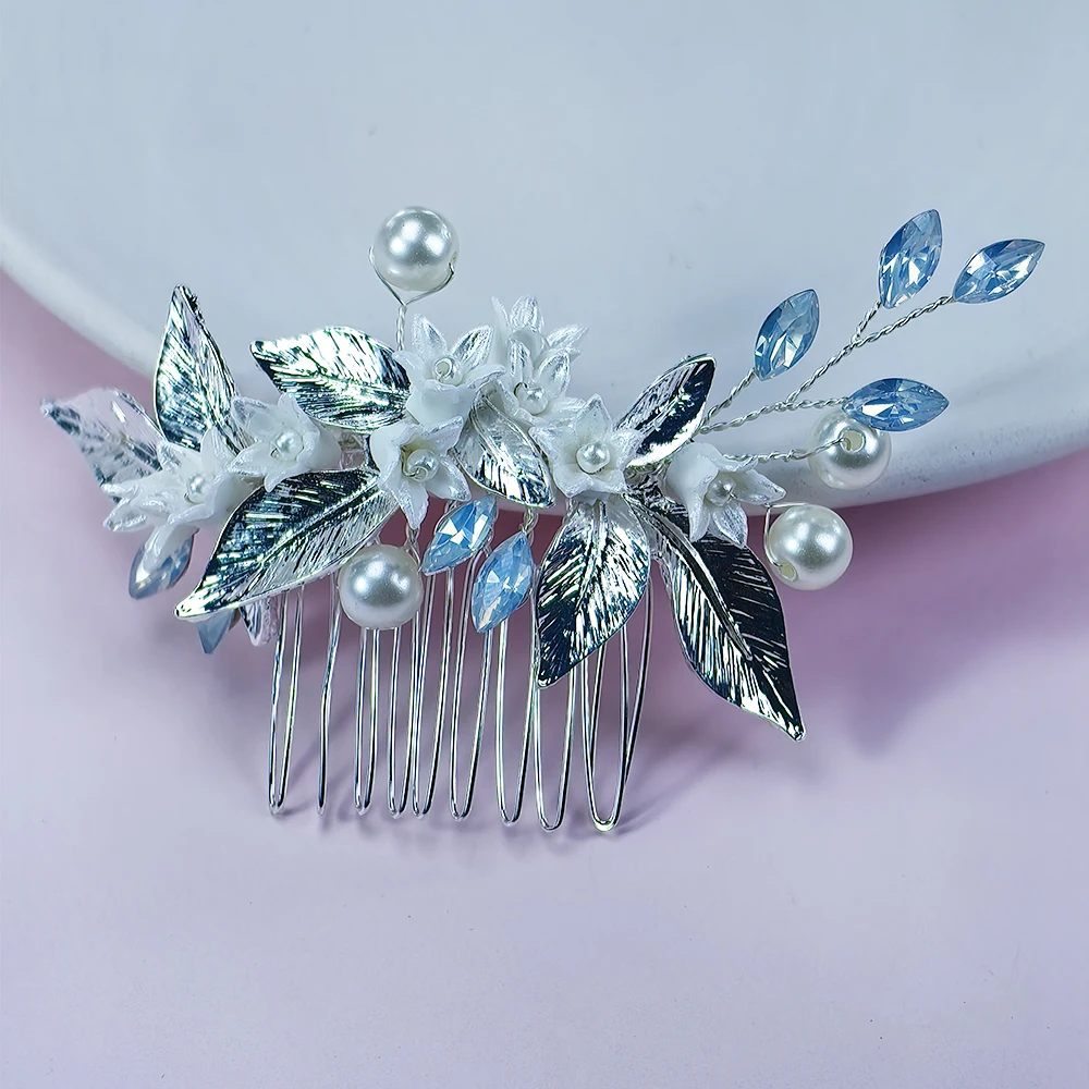 Wedding pearl hair comb bridal crystal headpiece flower side comb hairpin bridal hair ornament suitable for ladies and girls