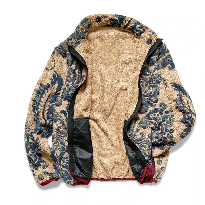 19aw Japan Kapital Autumn Spring Fleece Vintage Casual Zipper Warm Jacket Tang Cao Chao Women Men Printed Cashmere Coat 3