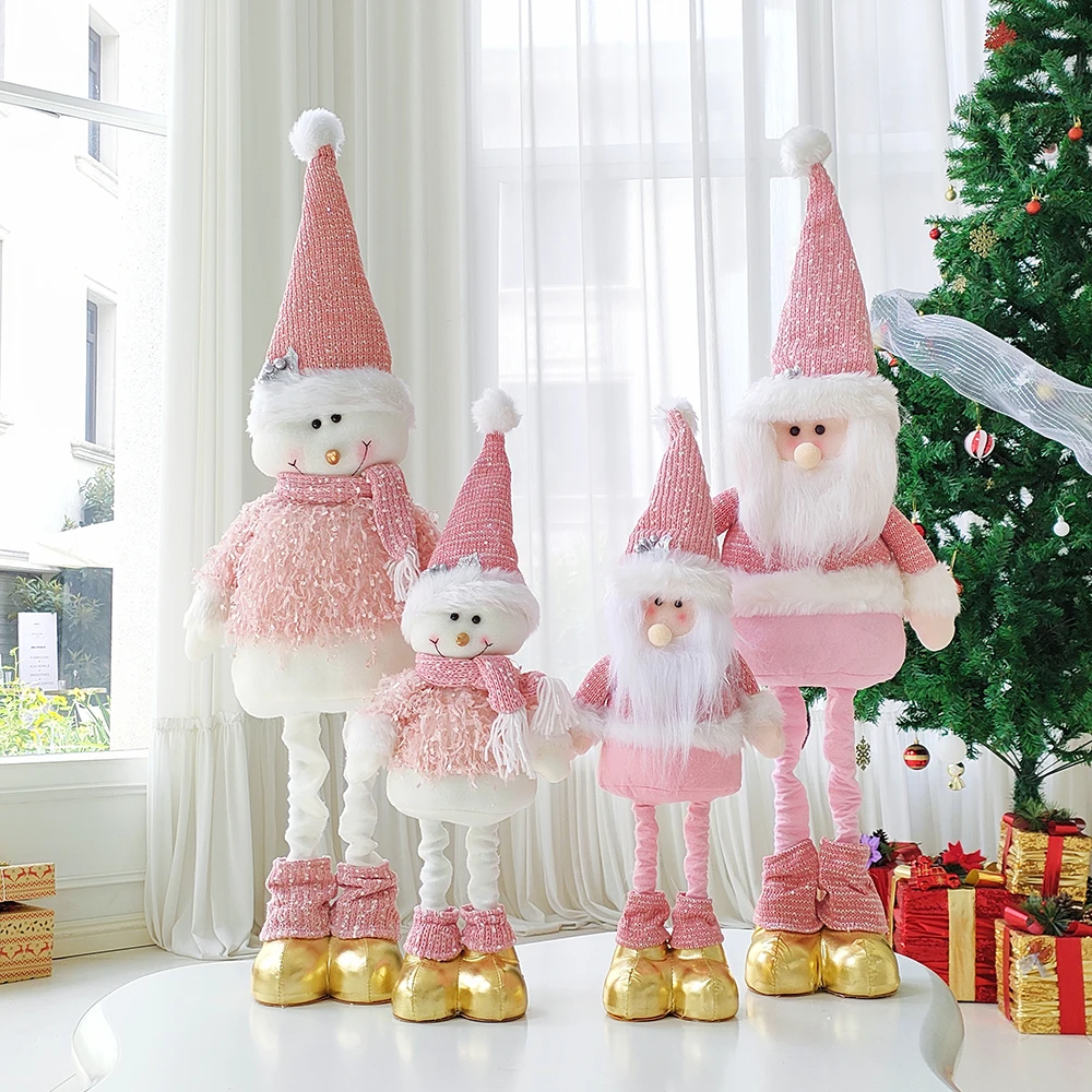 

Big Size Pink Christmas Dolls Retractable Santa Claus Snowman Plush Standing Doll Xmas Tree Ornament Home Decor Children's Gift