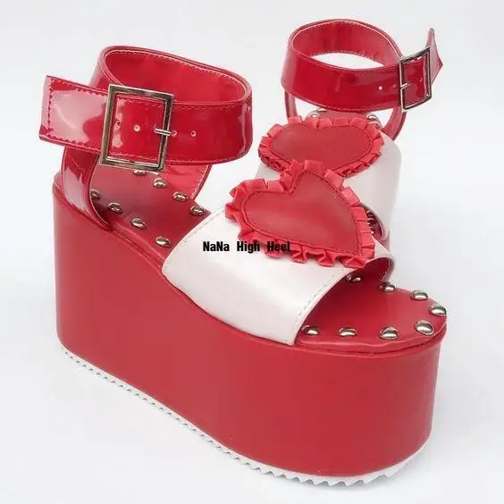 Design Wedges Pink Buckle Slingback Sandals women peep toe platform leather sandals lady patchwork high heel shoes fashion