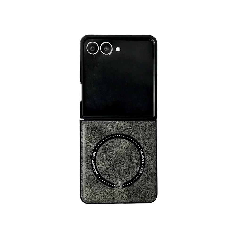 Luxury Leather Magnetic Wireless Charging Phone Case with Soft Bumper Cover