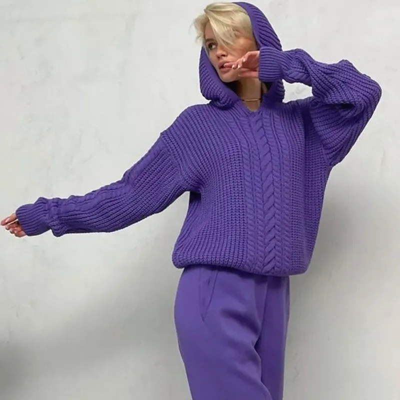 Knitted Hoodies Sweater Women Loose Long Sleeve Autumn Pullover Woman Street Casual 2025 Baggy Coat Female Winter Clothes