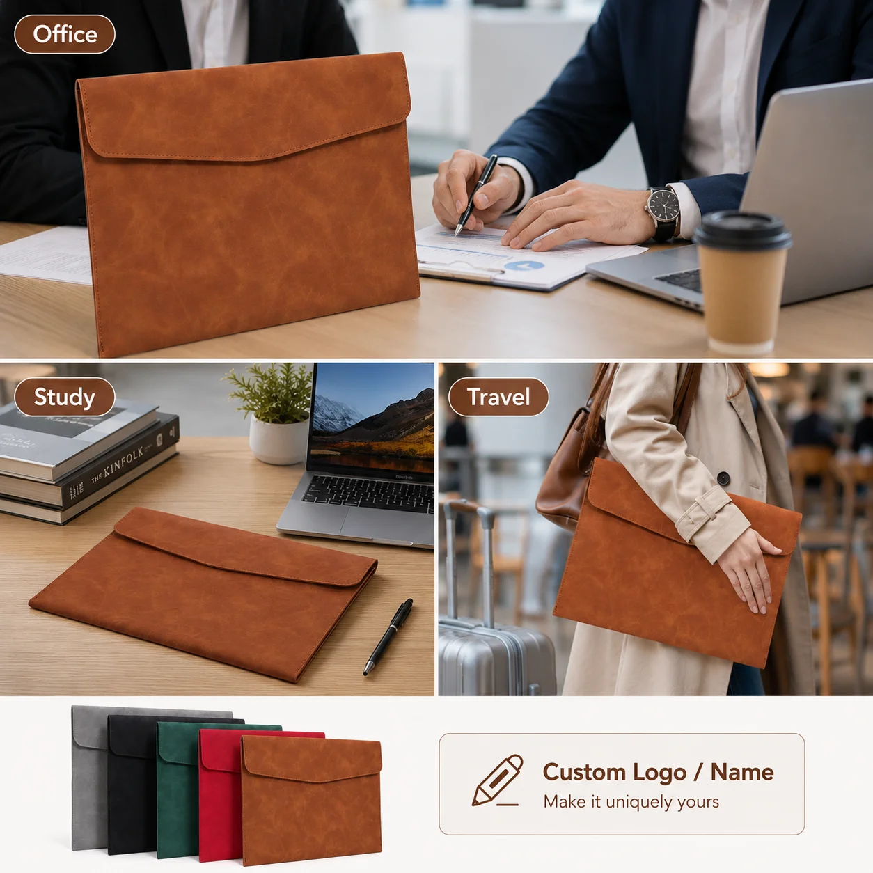 Leather Customized A4 Document Bag - Stylish Large Capacity Briefcase and Personalized Gift