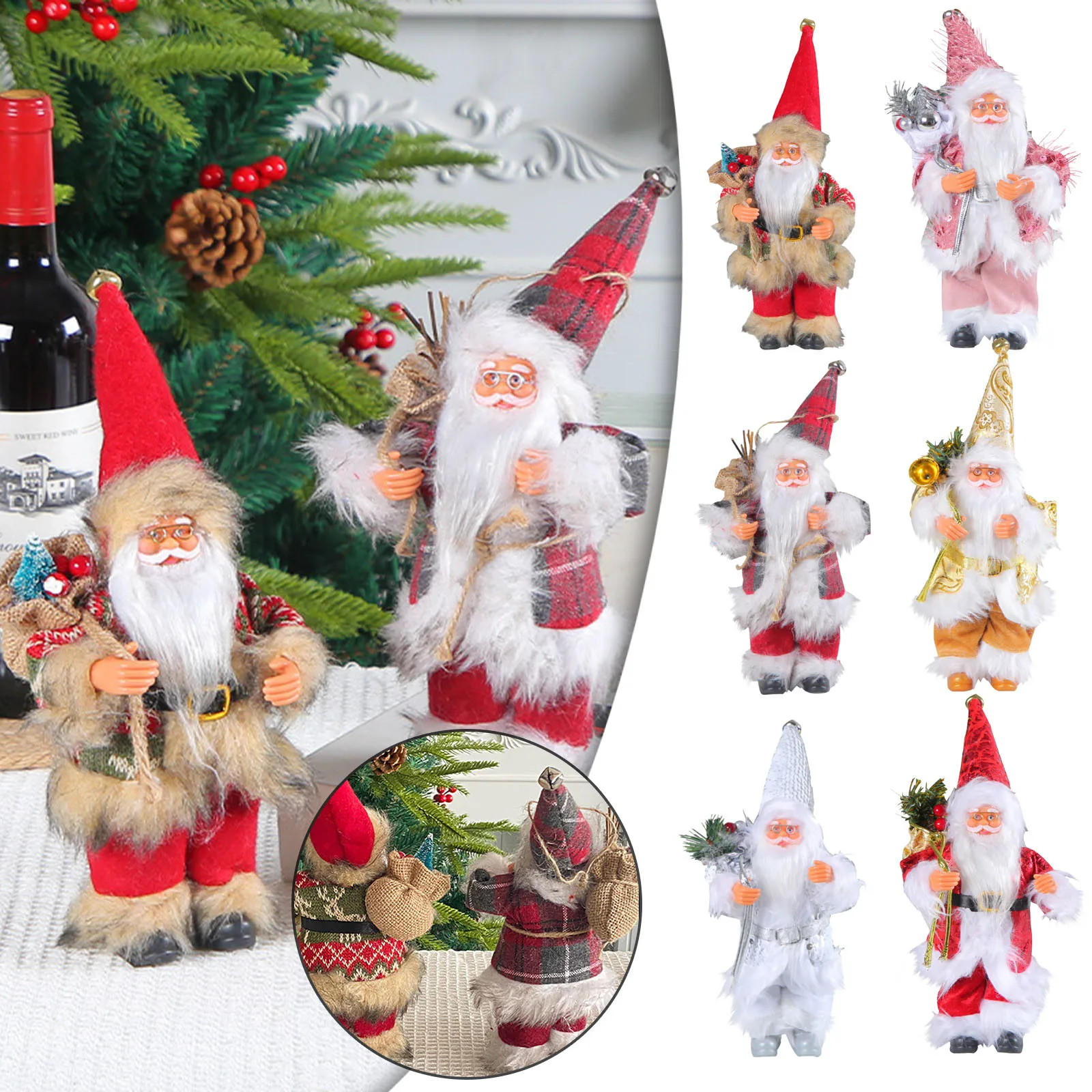 

Merry Christmas Santa Claus Doll Decoration Desktop Decorative Standing Santa Claus Figure Portable Santa Doll Figurine Ornament