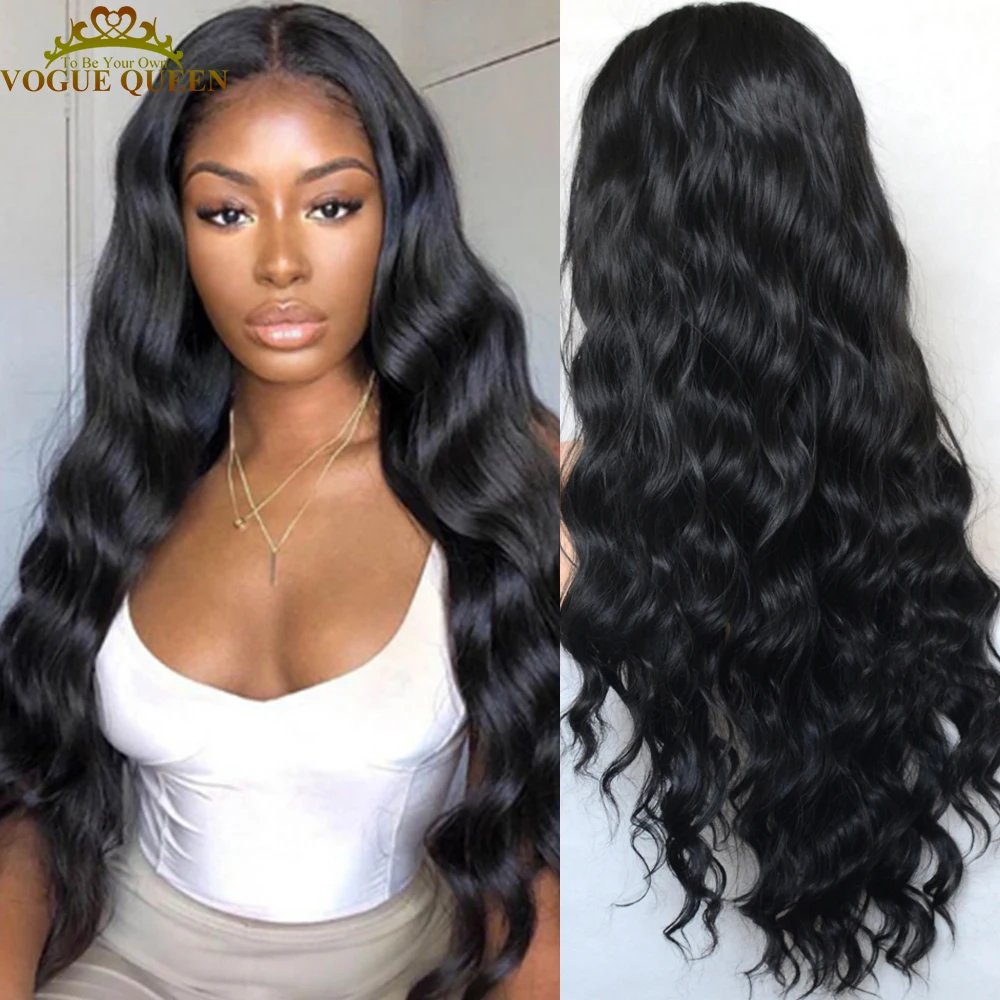 

Voguequeen 1B Loose Curly Synthetic Lace Front Long Wig Pre Plucked High Density Daily Wearing For Women