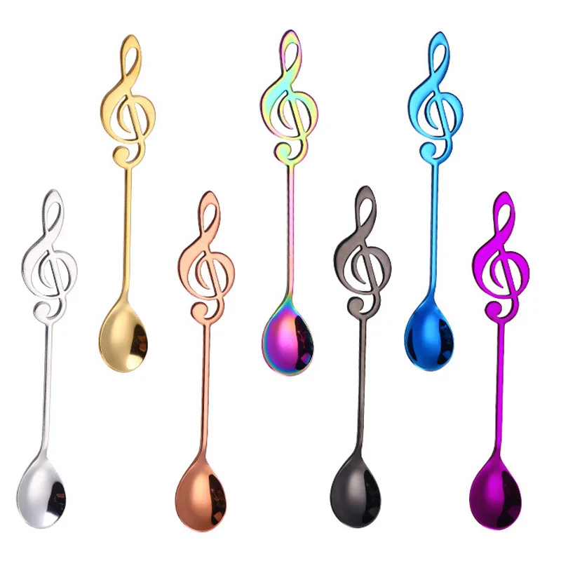 7 Colors Note Design Stainless Steel Coffee Tea Stirring Spoon Teaspoon Music Theme Metal Cake Dessert Ice Cream Spoons Flatware stainless steel spoon tea spoon