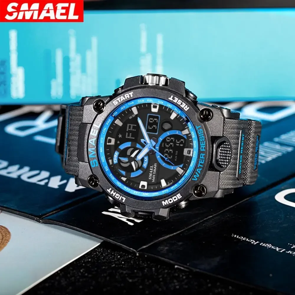 SMAEL Stopwatch Clendar Quartz Wristwatches Sports Watch Men's Outdoor Waterproof Electronic Watch Nightlight Alarm Reloj Hombre