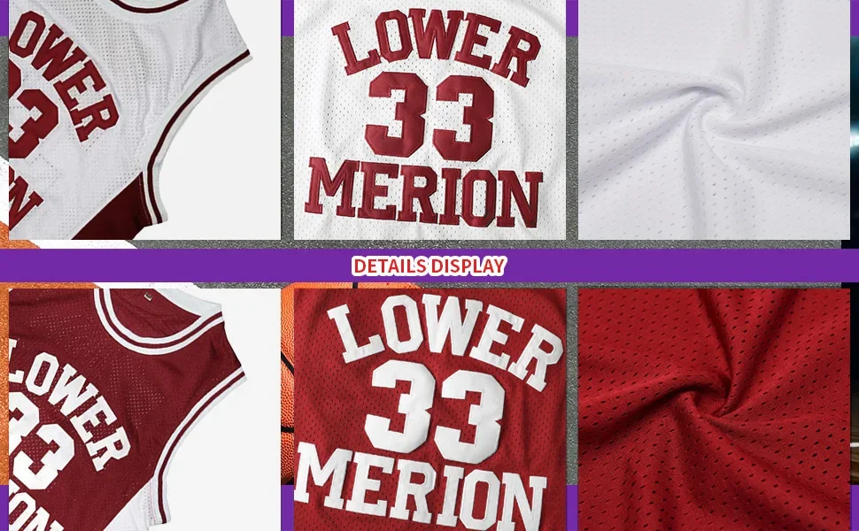 #33 Lower Merion Headgear Men's Maroon High School Retro basketball Jersey Embroidered