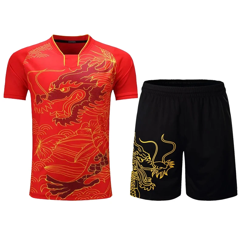 Dragon Print Badminton Table Tennis Clothes Set Men Women Girls Boys Kids Adult Ping Pong Tennis Uniform Suit