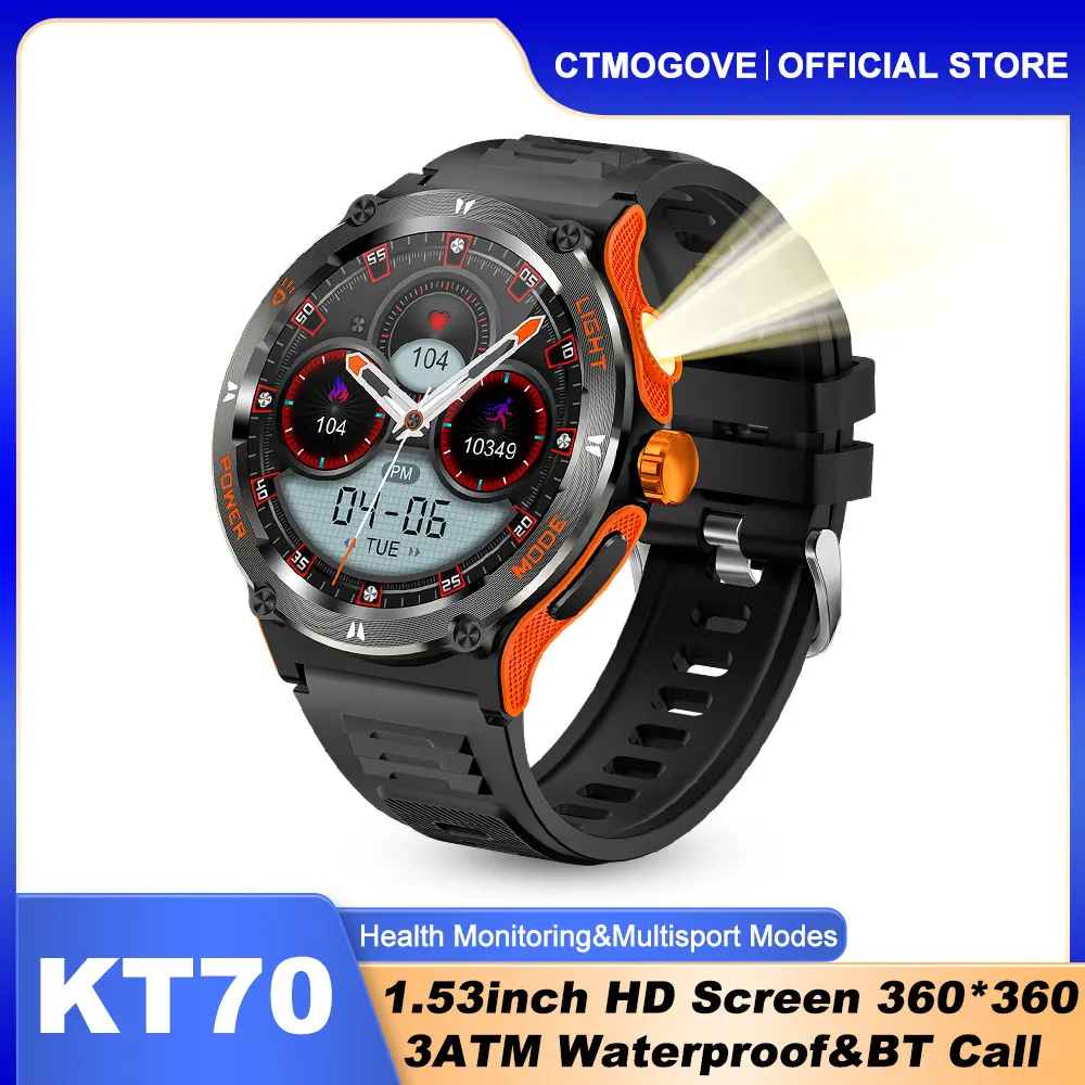 

Новинка, умные часы KT70 с сенсорным экраном 1,53 дюйма, HD-экран 360x360, уличный мощный штатив с компасом