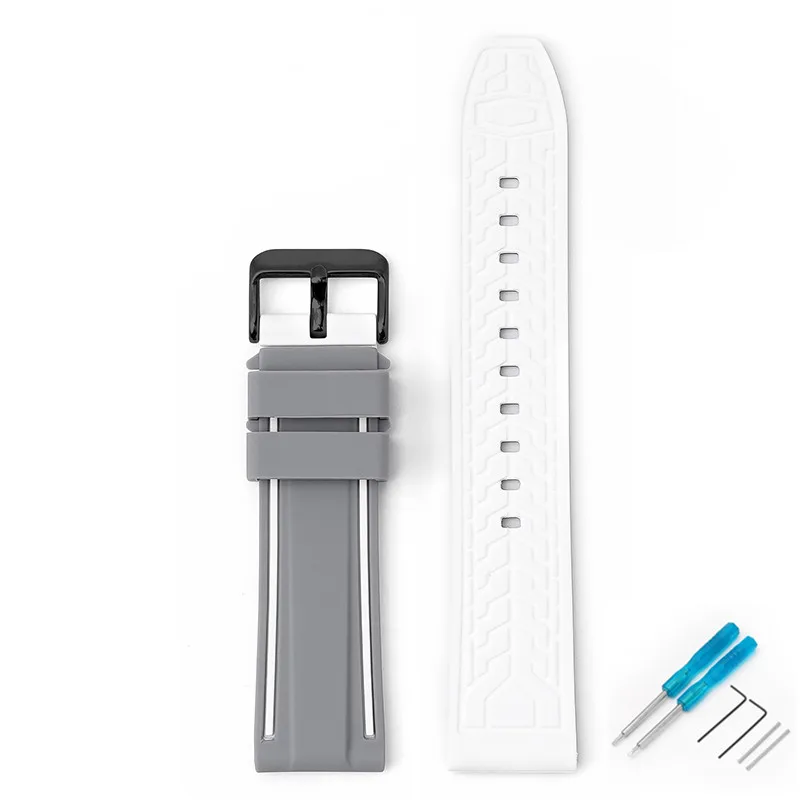 Dual-Color 22mm Waterproof Diving Silicone Watch Strap with Tool Kit