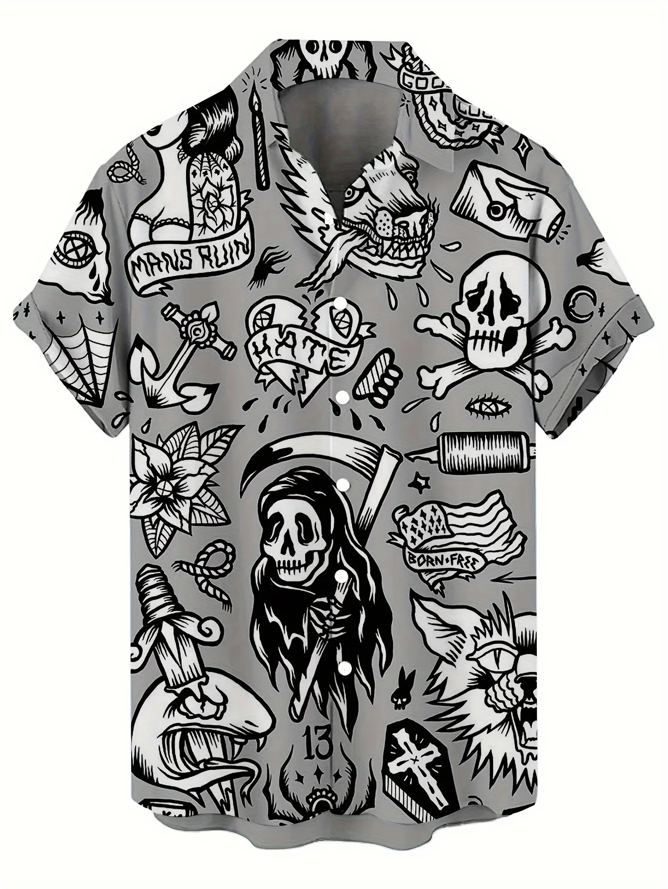 Skull Men'S Shirts Horror 3d Print Casual Hawaiian Shirts Man Retro Shirt For Man Street Button Short Sleeves Lapel Clothes 2024 2