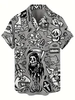 Skull Men'S Shirts Horror 3d Print Casual Hawaiian Shirts Man Retro Shirt For Man Street Button Short Sleeves Lapel Clothes 2024 2
