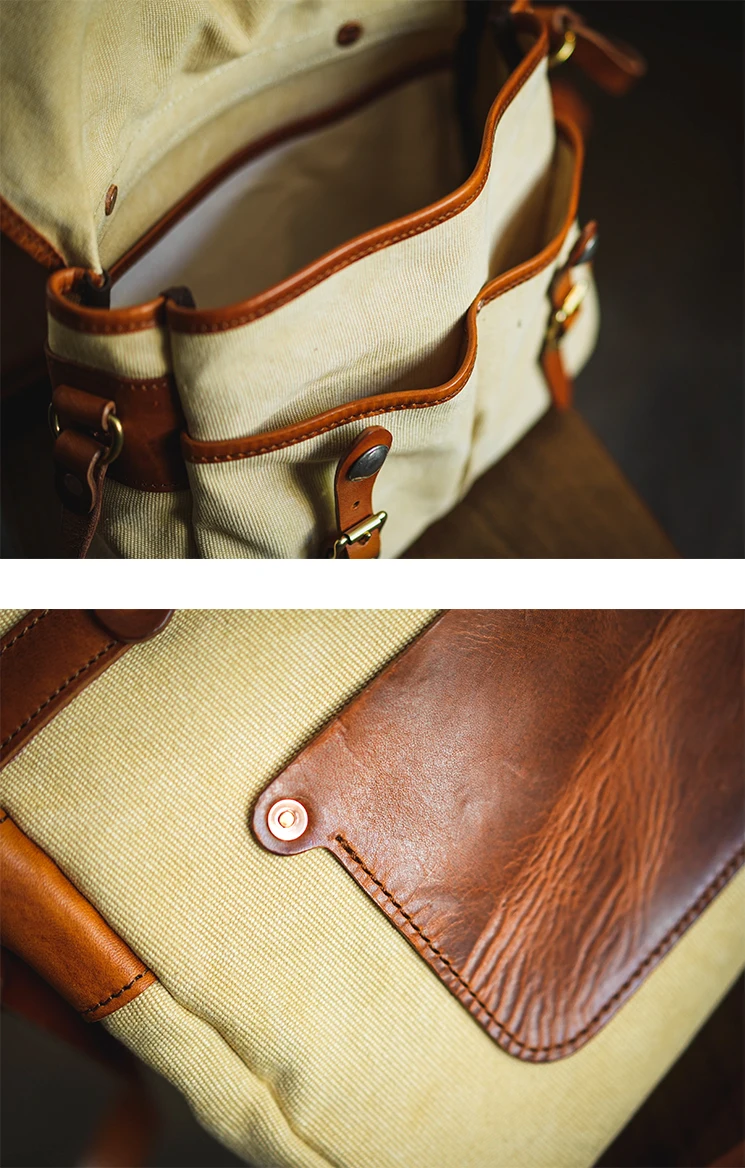 Modische Vintage Casual Luxus Canvas Erste Schicht Leder Herren Messenger-Tasche Business Outdoor Reise Designer Schultertasche – Detail 26