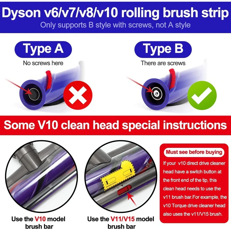7Pcs Soft Plush Strip for Dyson V7 V8 V10 V11 Vacuum Cleaner Attachments Roller Brush Replacement Parts vacuum cleaner replacement parts