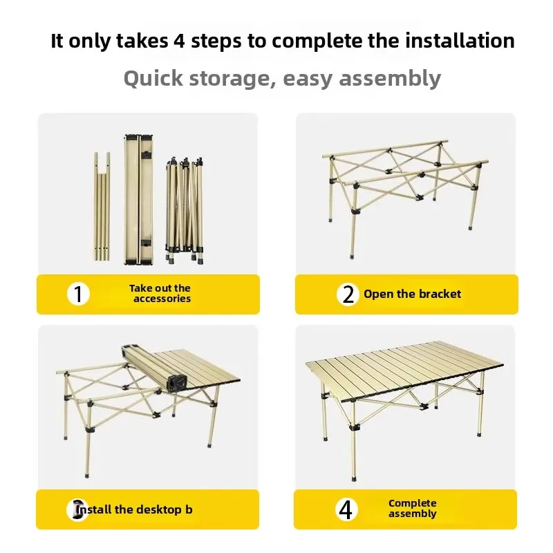 Portable Folding Camping Table and Chairs Set, Outdoor Picnic BBQ Roll-Up Desk, Lightweight Aluminum Alloy for Beach Easy Carry