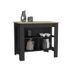 Cortes Kitchen Island 2-Tier Shelf 40" Width and large Work Top Black - Light Pine 3