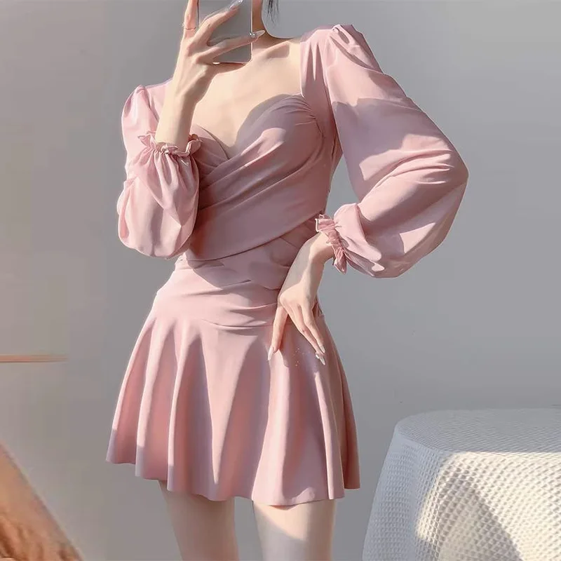 Women's Long-sleeved One-piece Swimsuit Make Belly Slim Conservative Style