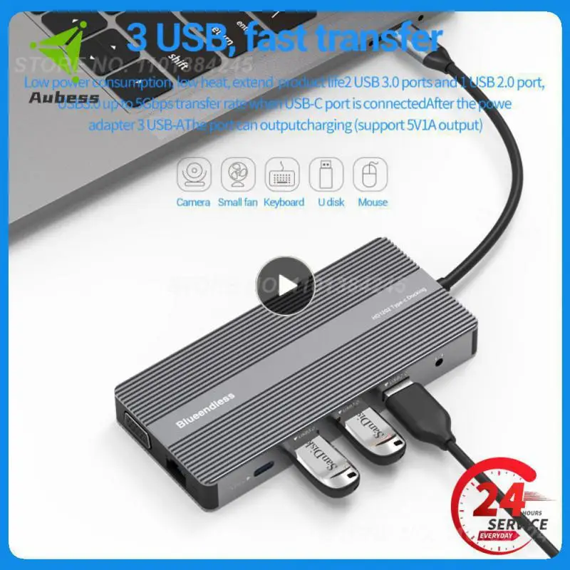 

Type C To HDMI-compatible Adapter Portable With Sd / Tf Card Reader Vga Usb C Adapter Splitter Data Transfer Usb C Hub 5gbp