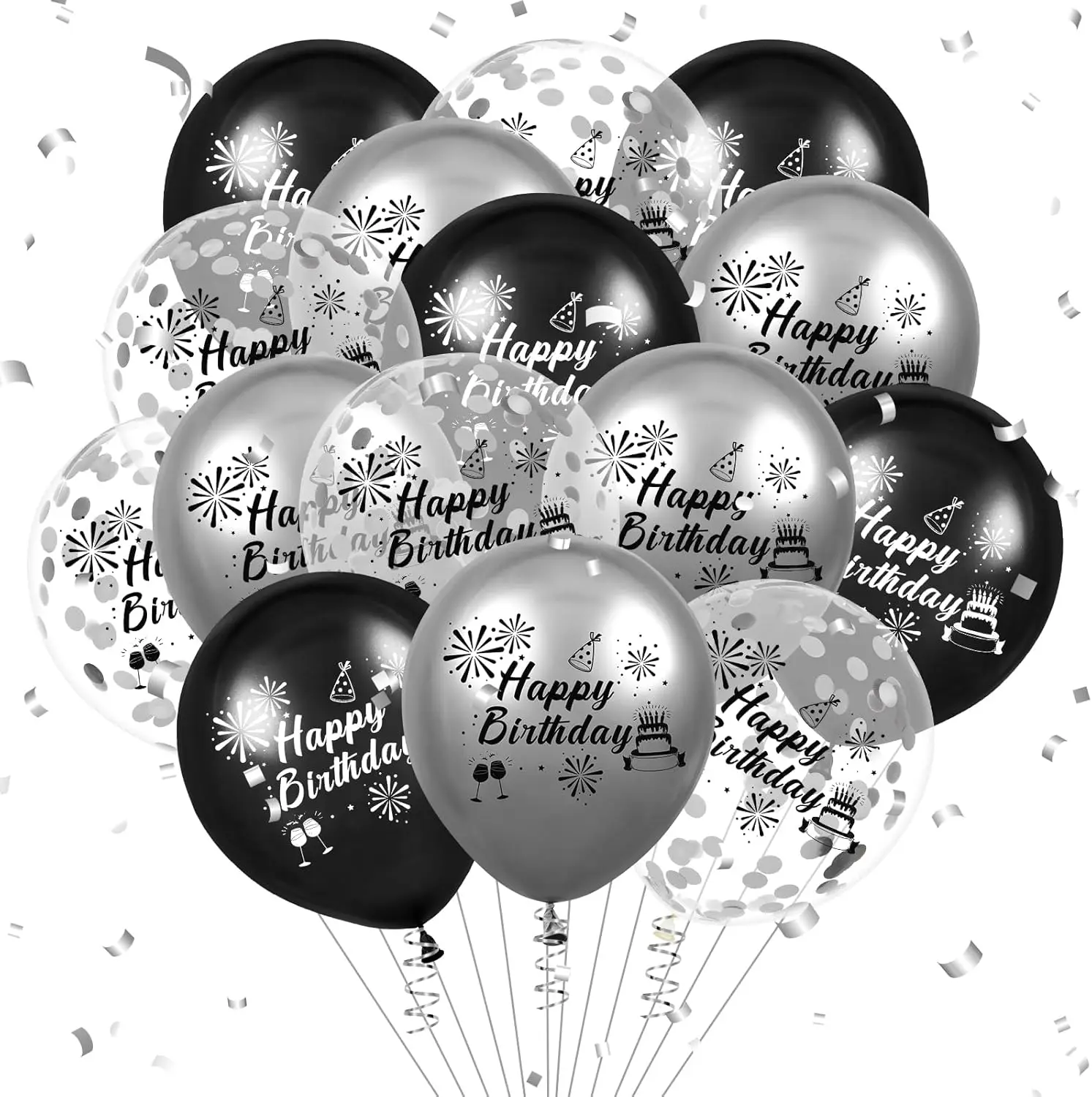 Palloncini Decorativi Nero E Oro 55 Pezzi Con Coriandoli, Per Compleanno, Matrimonio E Festa, Set Con 30 Neri, 10 Oro, 15 Con Coriandoli - 2