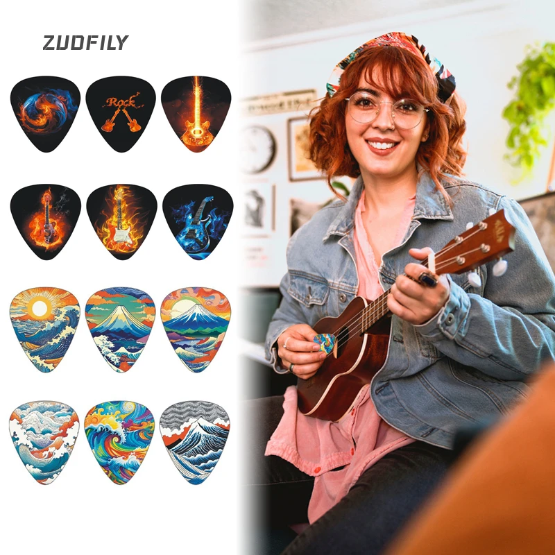 Guitar Picks 10Pcs Guitar Picks 0.46mm 0.71mm 1.0mm PVC Ukulele Painting Shrapnel Guita Bass Ukulele Stringed Instrument Accessories