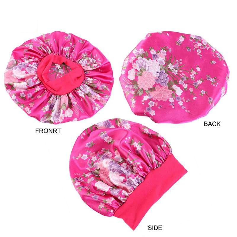Plussign Satin Bonnets For Women Night Sleeping Cap With 6Cm Wide Elastic Band Floral Print Silky Headwrap Ladies Hair Cover Hat satin bonnet