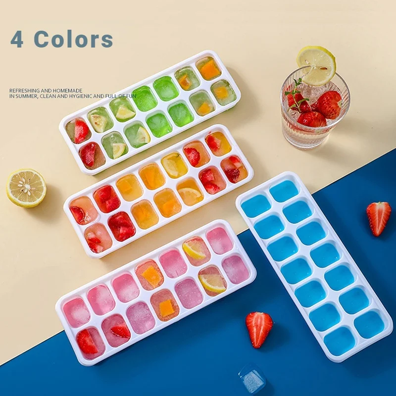 Square 14-cell Ice Cube Mold With Lid Silicone Soft Bottom DIY Ice Cream Maker Making Cube Trays Reusable Kitchen Tools