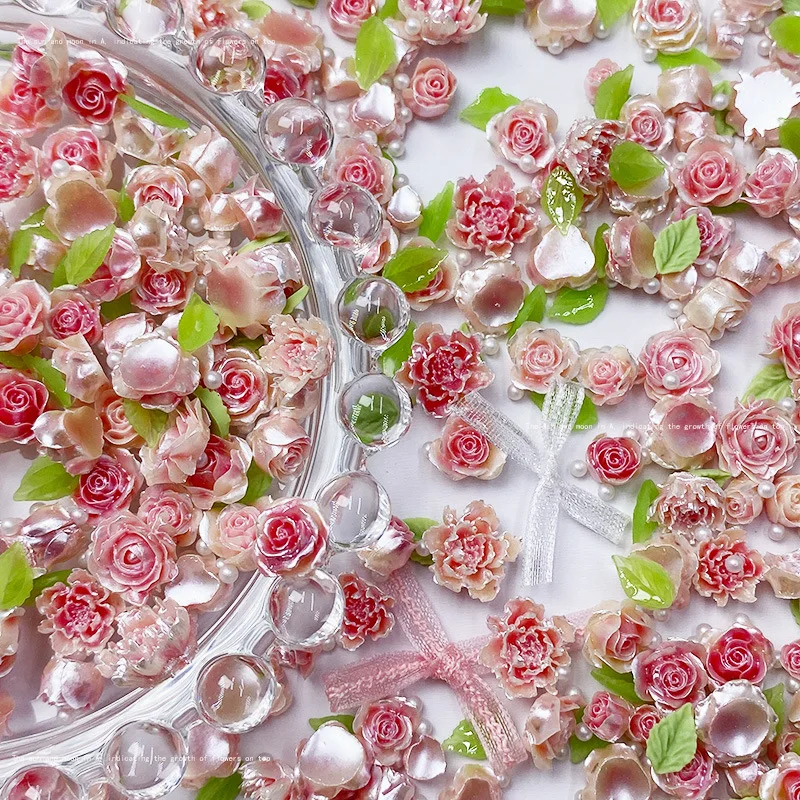 귀여운 글리터 플라워 네일 아트 참, 절묘한 장미 동백 네일 장식, 주얼리 DIY 프레스, 네일 액세서리, 20 개 3D