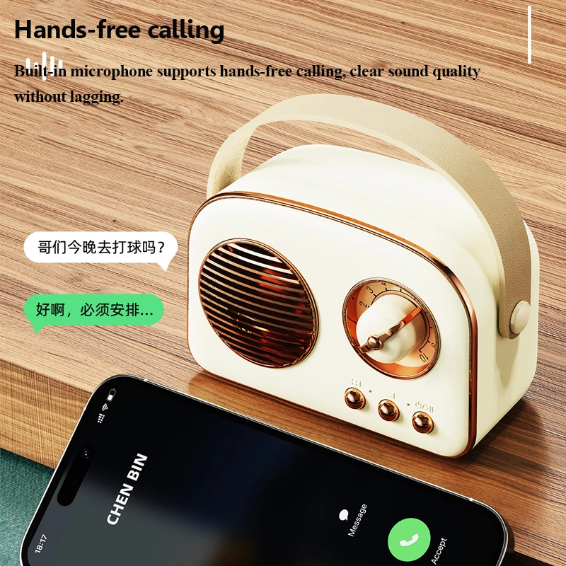 Mini Vintage Bluetooth Speaker Wireless Hifi Sound Bluetooth Soundbar Handsfree Call MP3 Music Player Support TF Card USB AUX