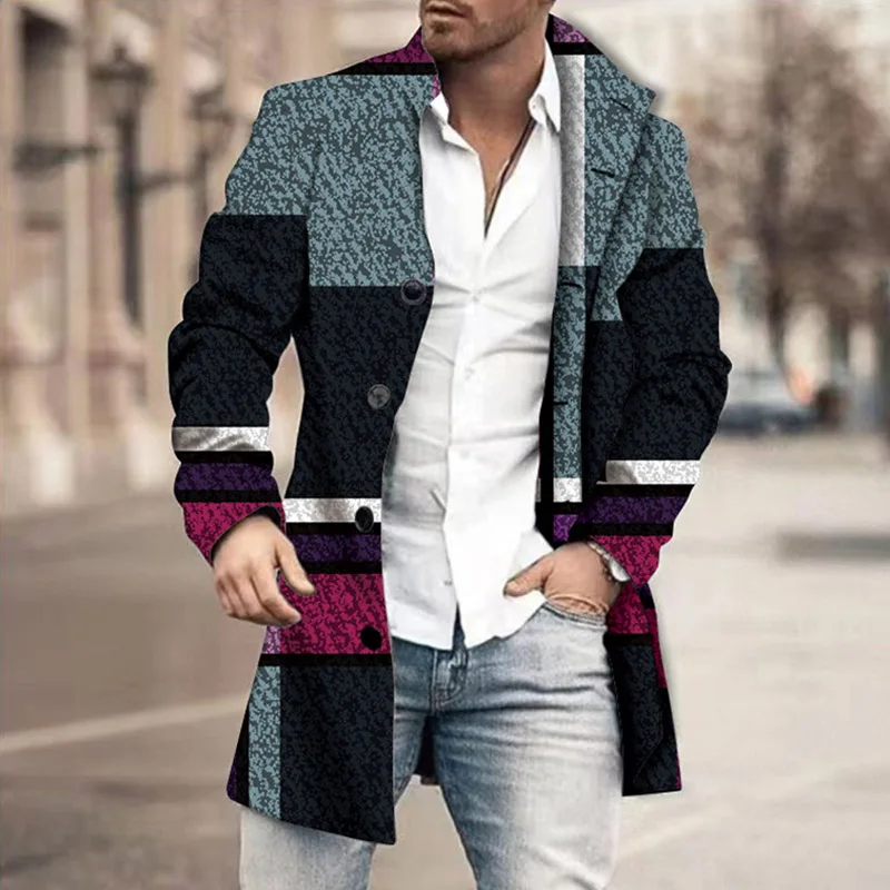 Autumn And Winter Men's Woolen Standing Collar Medium Long Coat Korean Casual Business Long Sleeved Daily Versatile Woolen Coat