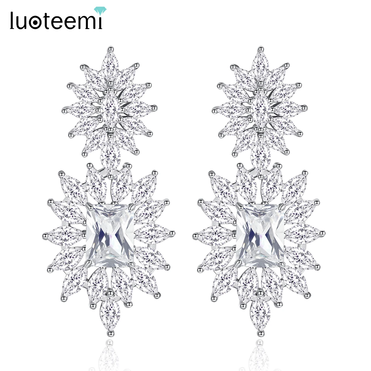 

LUOTEEMI Sparkling Waterdrop Cubic Zirconia Drop Earrings for Bride Big Luxury Wedding Bridal Accessories Charm Christmas Gifts