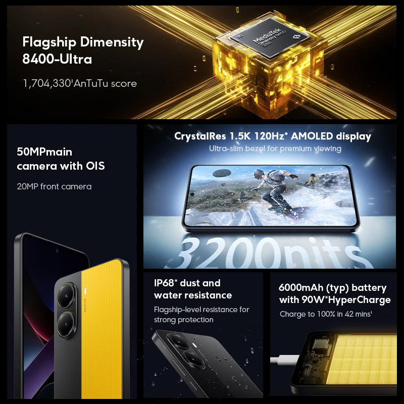 POCO X7 Pro 5G Smartphone Dimensity 8400-Ultra  6.67" 120Hz AMOLED 90W HyperCharge 1.5K 120Hz Display IP68 Global Version